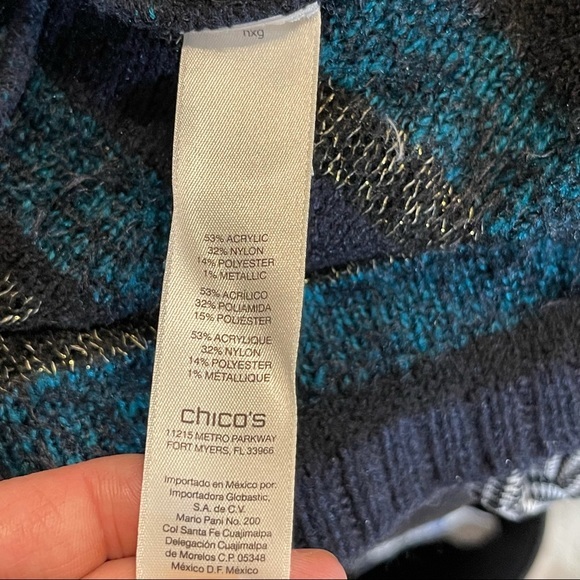 Chico’s Women’s Soft Metallic Striped Long Sleeve Sweater - Picture 7 of 8